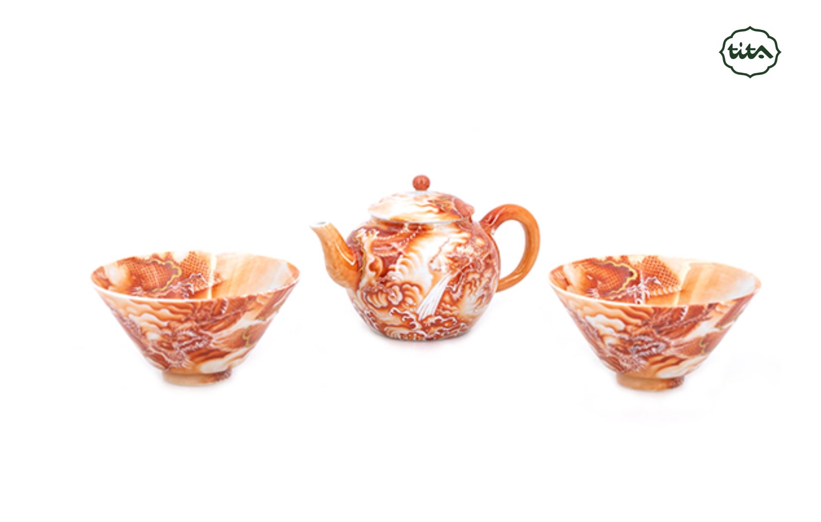 Bộ ấm chén phấn thái vẽ rồng nung củi